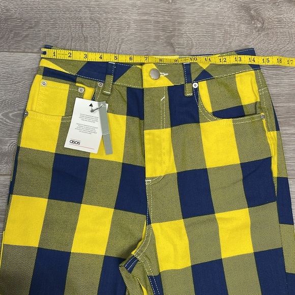 NWT ASOS Blue and Yellow Plaid Checkered High Rise Jeans 30 - Picture 9 of 15